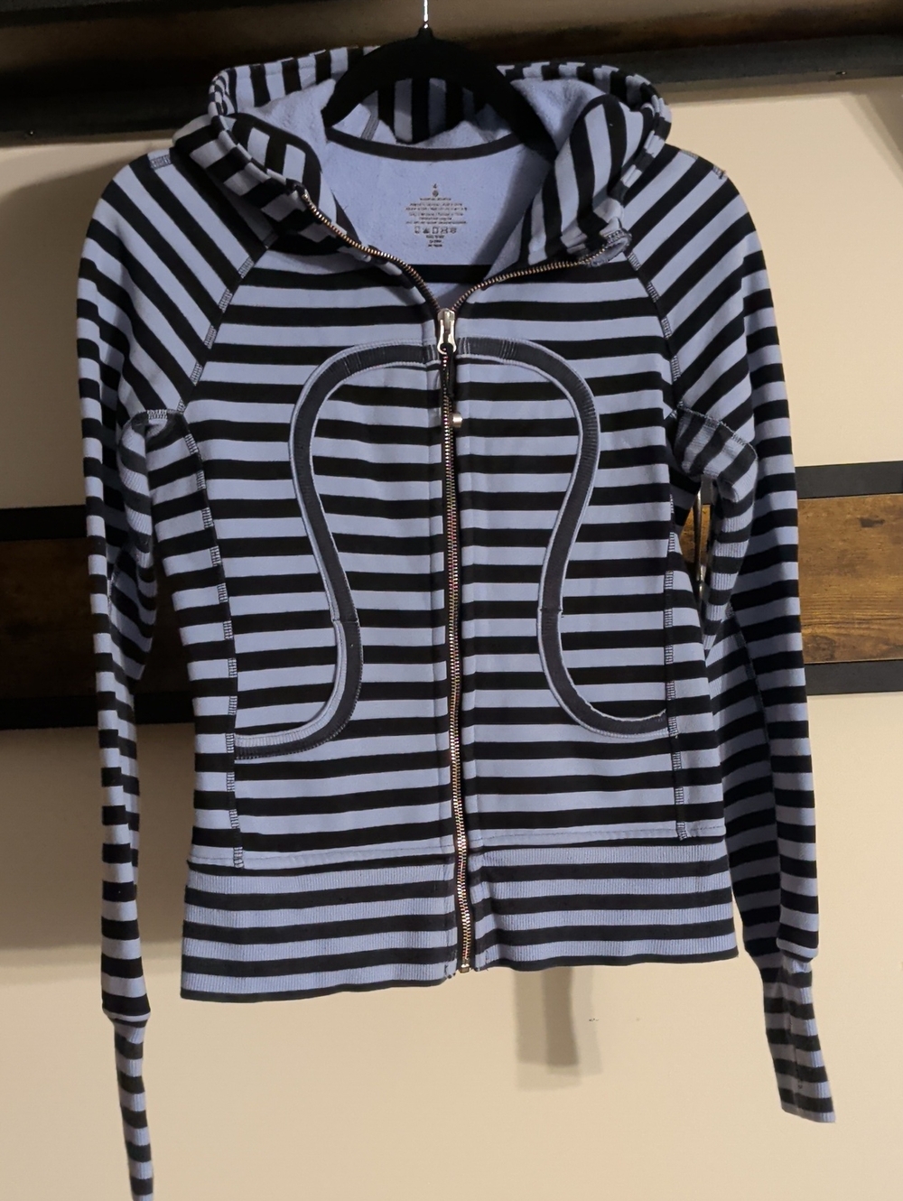 lululemon athletica Striped Zip-Up Black & Light Blue Scuba Hoodie